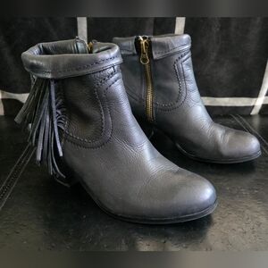 Sam Edelman Black Leather Ankle Booties with Fringe